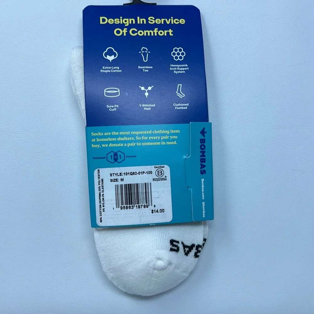 Bombas Unisex Medium White Cushioned Quarter Socks NWT *Flaw